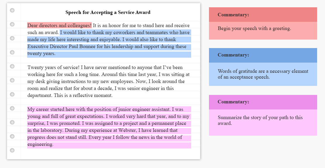 Service Award Acceptance Speech Sample